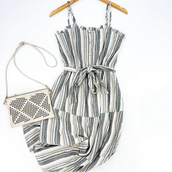 NWT Charcoal Striped Midi Dress - 1X - Picture 1 of 2